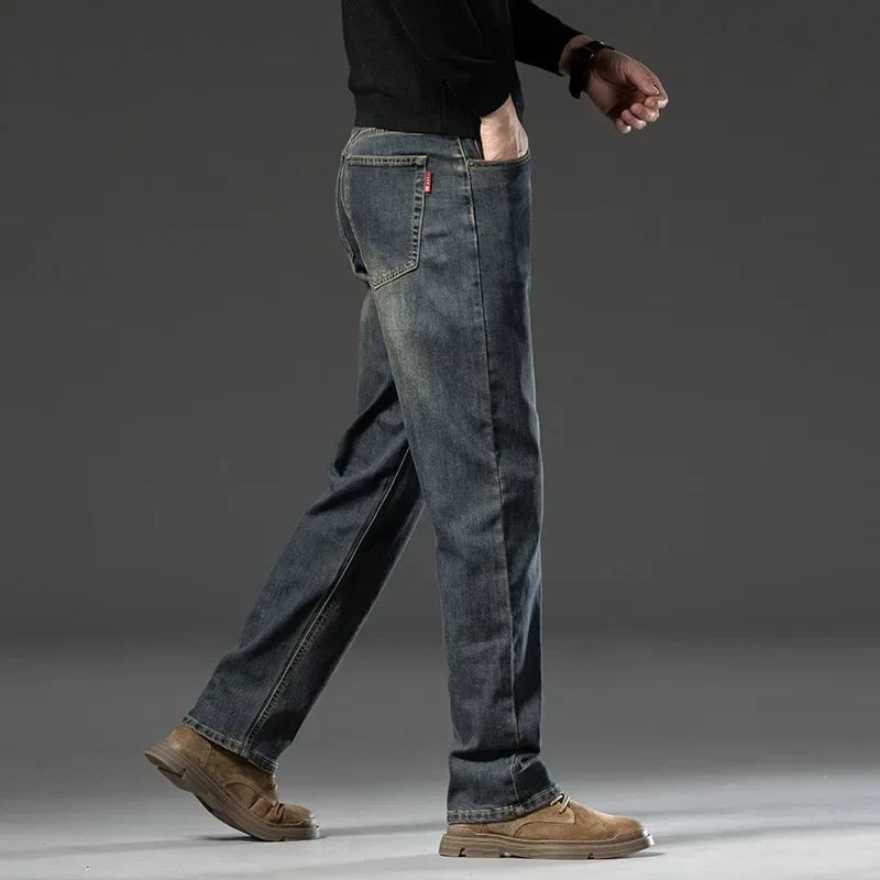 

LIBIELIY Mens Straight-leg Stretch Jeans For Men Quality Men Classic Blue Denim Pants Male Street Slim Fit Wide-leg Jeans Men