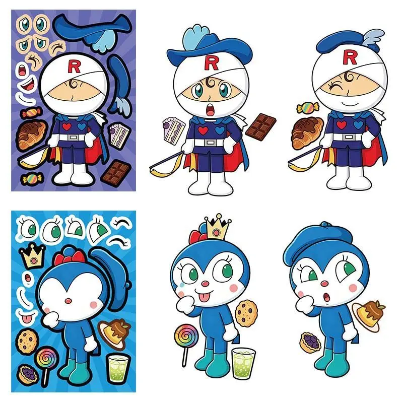 Anpanman collage stickers, cute cartoon face-changing DIY stickers, fun and creative student stickers for brain development view 3