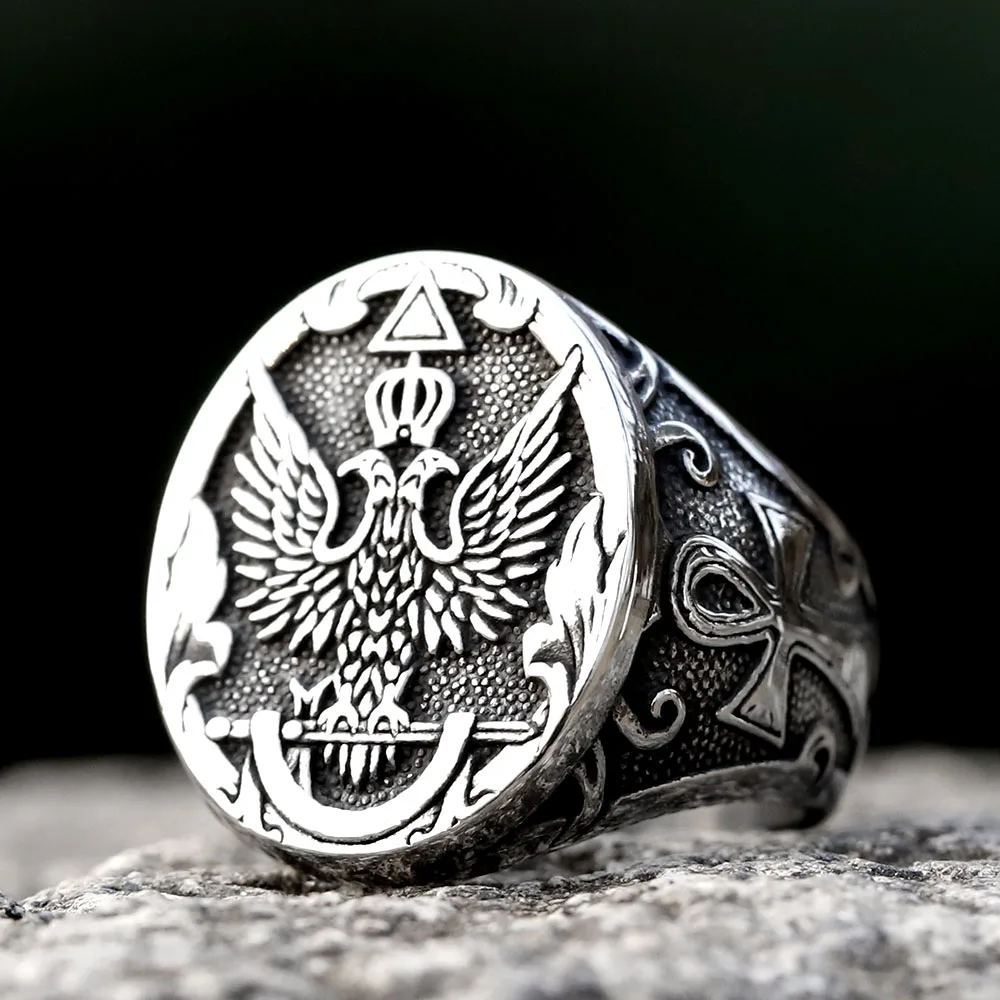 new Vintage Cool Stainless Steel Eagle Man Ring With A Coat Of Arms Of The Russian Product High Quality FASHION Jewelry