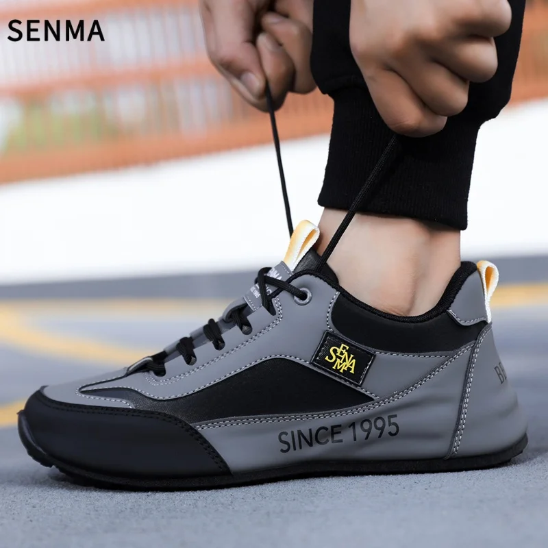 SENMA Men's Sport Shoes Luxury Casual Soft Bottom Shoes Comfortable Lace Up Flats Tennis Shoe Breathable Walking Jogging Shoe