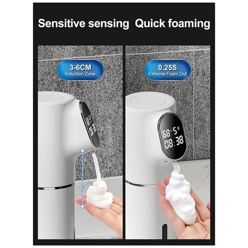 Automatic Soap Dispenser 5-Level Adjustment IPX6 Water-Resistant Foam Soap Dispenser LED Time And Temperature Display-AB52