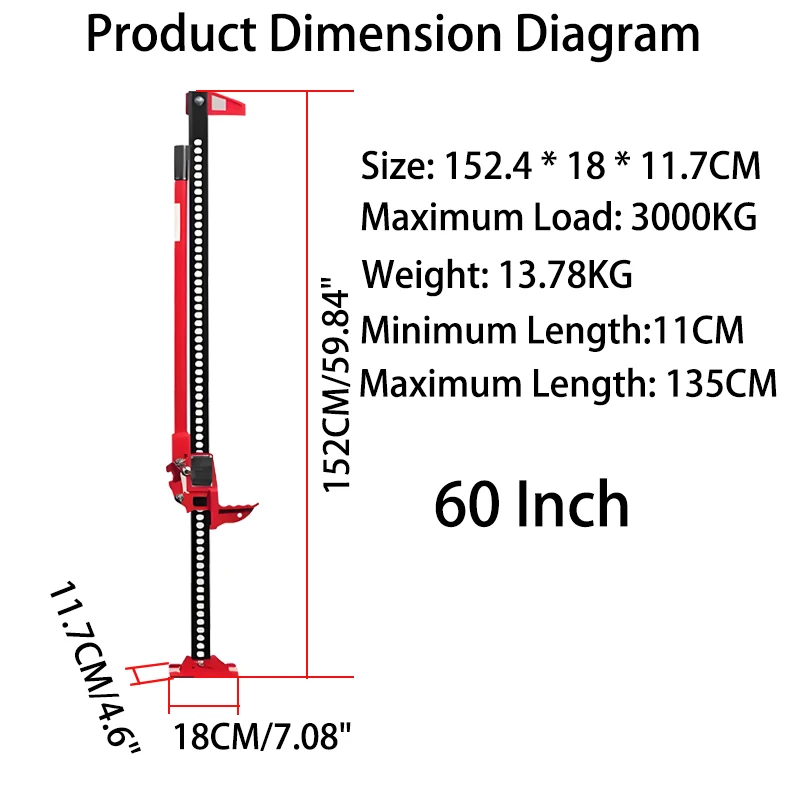 60 Inch Car Jack Manual Off-Road Vehicle Rescue Jack Car Monkey Climbing Bar Front Bar Holder Off-Road Jack Recovery Lifter