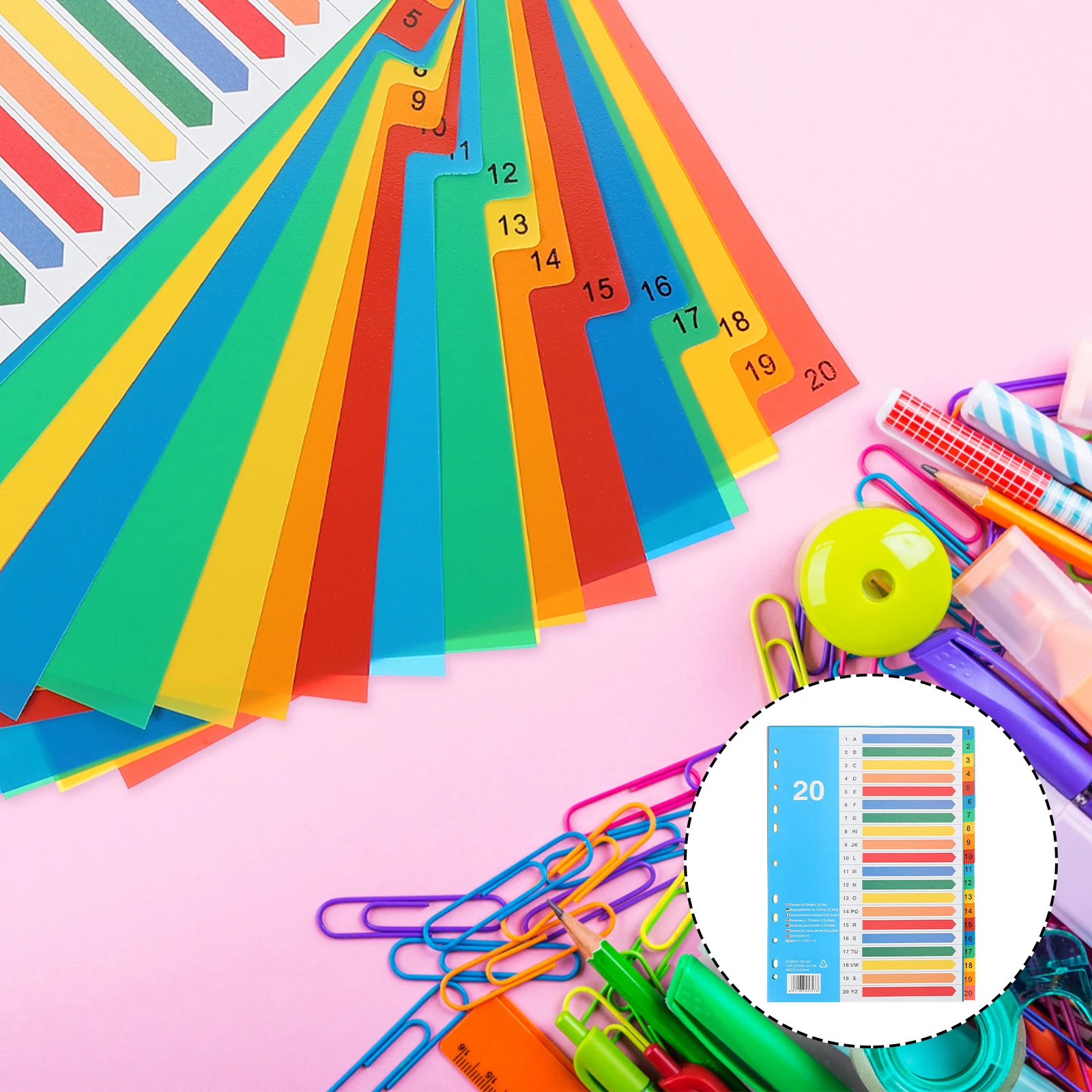 5pcs A4 Folder Inner Core Colorful Tabs Binder Dividers Office Supplies Notebook Accessories Plastic Material