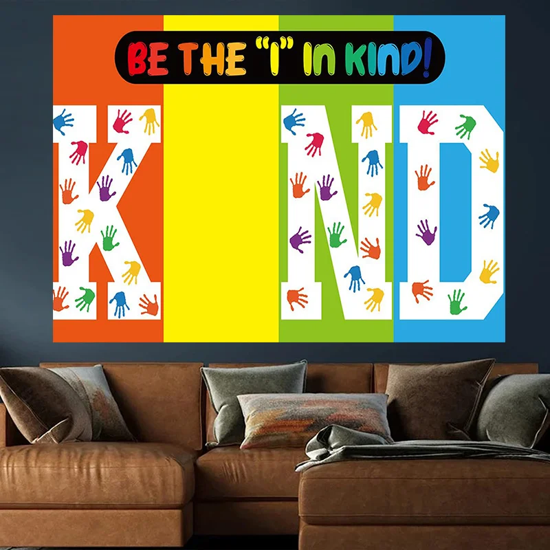 Polyester Boho Tapestry Wall Hanging Kind Hands Art Canvas Print Positive Message Nursery Kids Room Decor Poster Artwork Inspira
