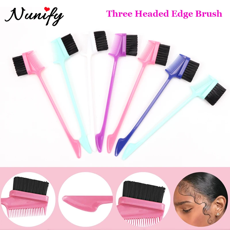 

5 Pieces Hair Brush Comb Set Professional Styling Comb For Hair Pink Three Headed Brush For Eyebrow Edges Brush Color Random