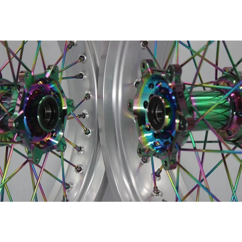 

17 Inch Super Motard Wheels with rainbow CNC Wheel Hubs Supermoto Rims for M EXC 250 SXF 250