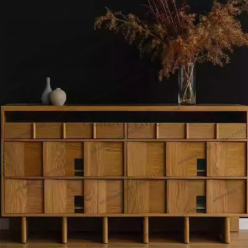 Nordic retro dining side cabinet medieval storage solid wood multi-functional simple modern side cabinet