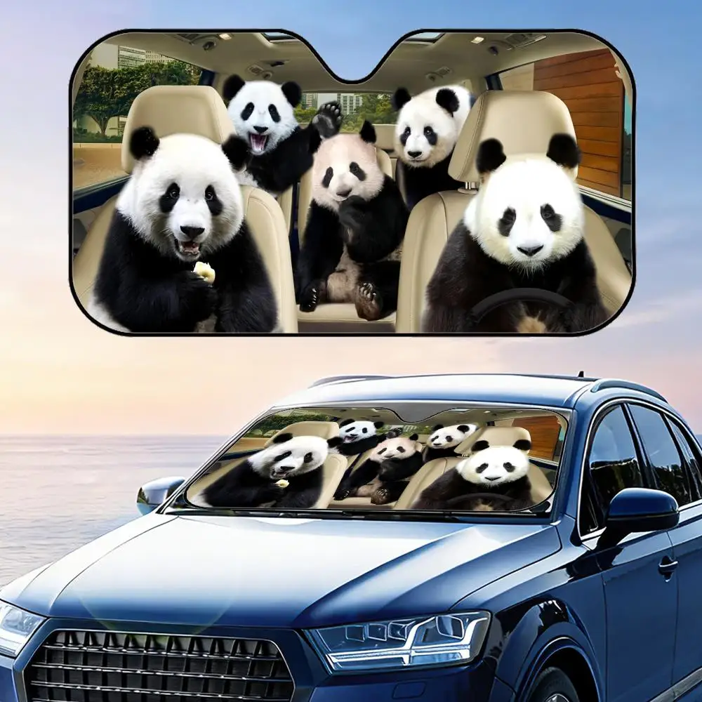 

Funny Panda Driving Sun Visor Aluminum Foil Windshield Sunshade with Reflective UV Block Heat Insulation, Foldable Universal Fit