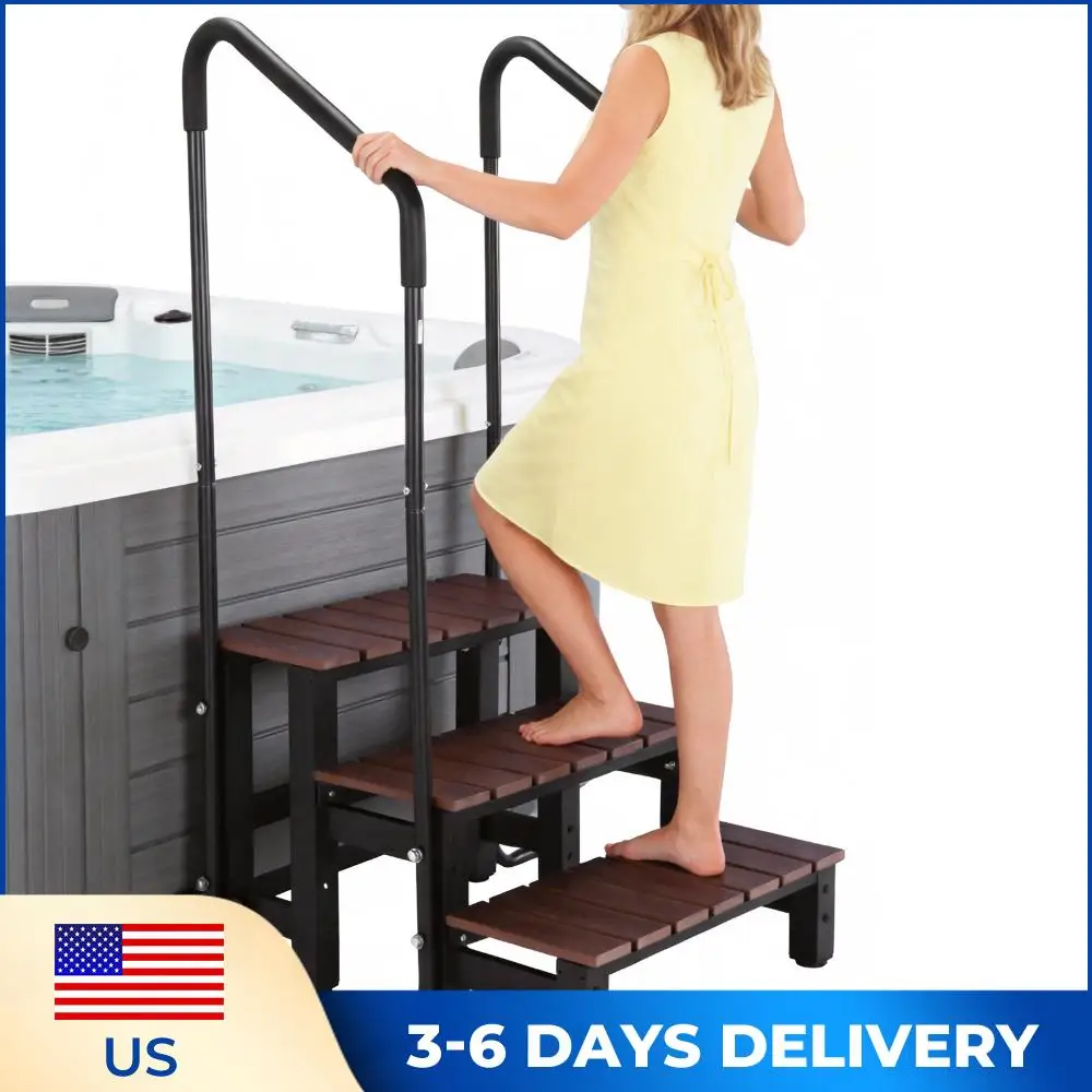 Escalones para Jacuzzi con Barandilla Antideslizante, Escalones Portátiles para RV con Barandilla, Capacidad de Carga de 550 Libras, para Terraza de Autocaravana, Piscinas Elevadas