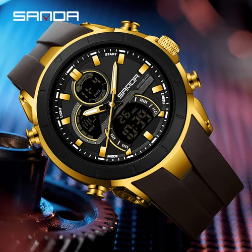 Imagen 2 del producto SANDA 6279 relojes electrónicos de cuarzo para hombre pantalla Dual calendario de Esfera Grande luminoso impermeable reloj Digital para deportes al aire libre