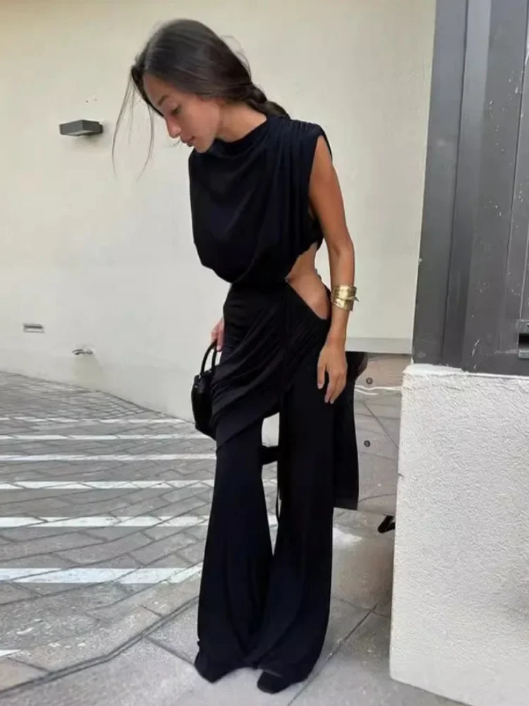 CPSYMYM 우아한 불규칙한 2 조각 세트 여름 여성 세련된 클래식 탱크 탑 + 스커트 바지 매칭 트렌드 셔링 정장 streetwear