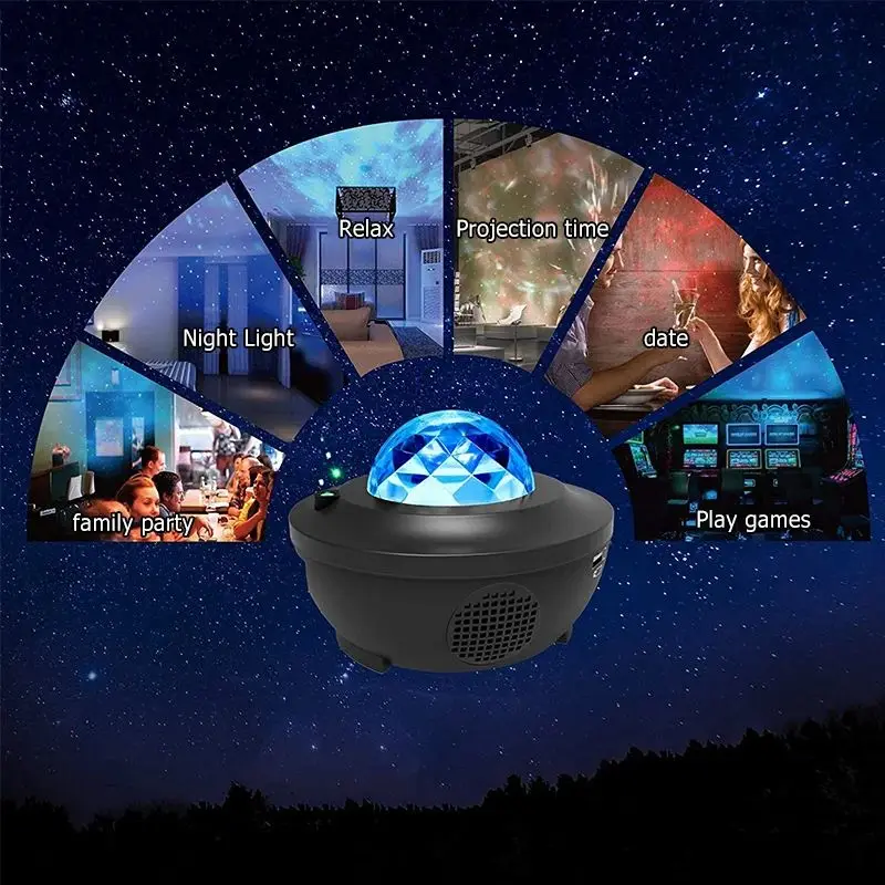 Galaxy Projection Night Light Bluetooth USB Music Player Atmosphere Light Water Wave Pattern Starry Sky Atmosphere Light