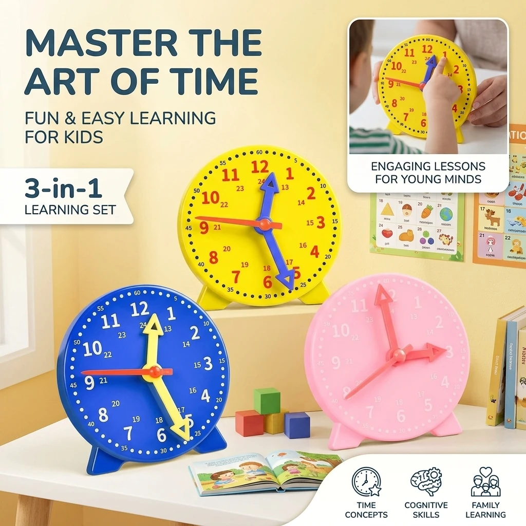 Educational Clock Model for Kids - Kindergarten Time Learning Aid Teaching Tool for 1st And 2nd Grade Elementary School Students