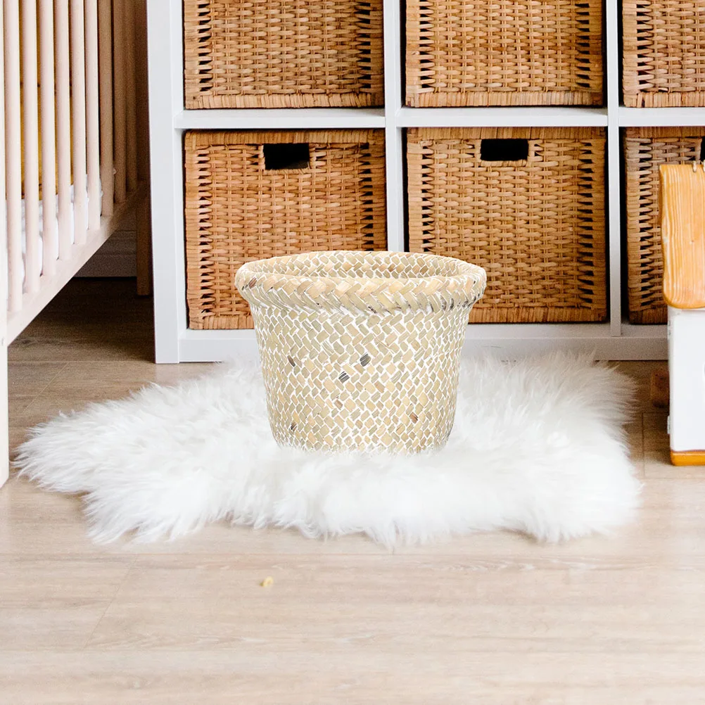 

Rattan Woven Retro Storage Bucket Home Office Rattan Woven Trash Basket Kitchen Bedroom Versatile Cane Basket Eco Friendly