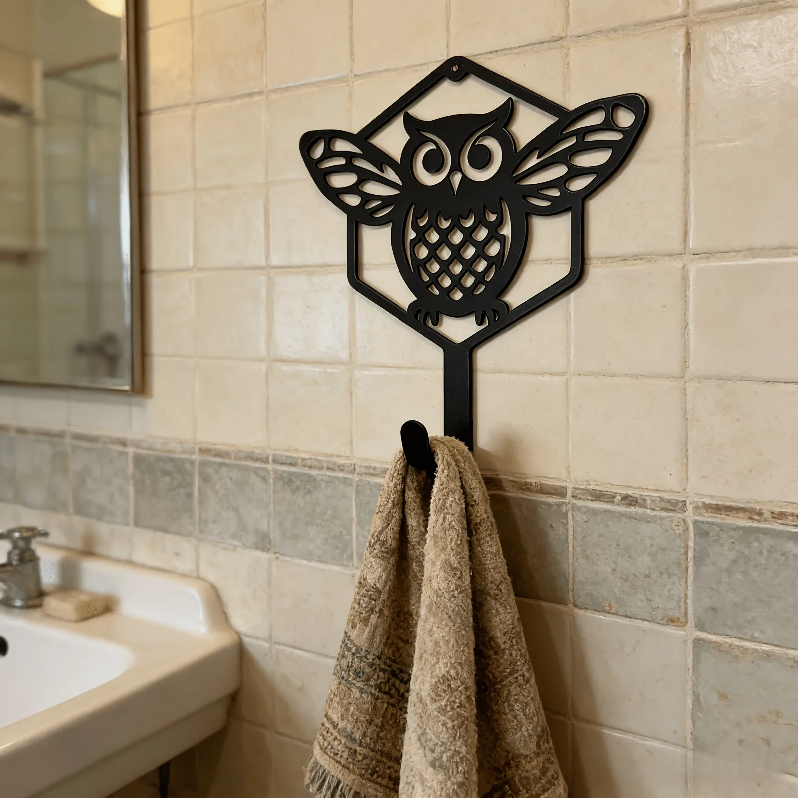 2D Hexagonal Wall-Mounted Key Holder Contemporary Minimalist Hollow Owl-Shaped Metal Hook, Versatile Coat And Key Rack for Home