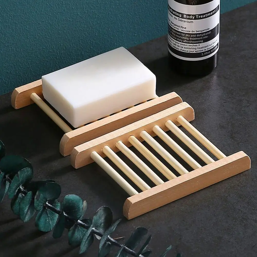 Natural Wooden Bathroom Soap Dish Drain Tray Holder Sponge Plate Home Storage Rack Bathroom Supplies