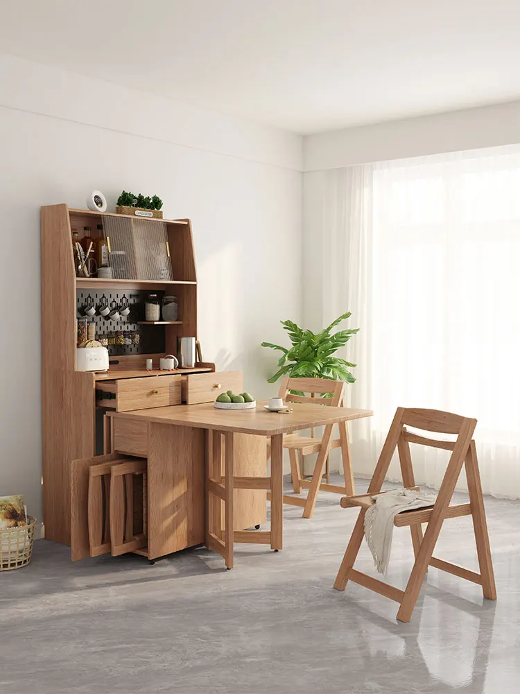 The dining table sideboard is integrated, foldable household small house, hole board, mobile folding table, with dining cabinet,