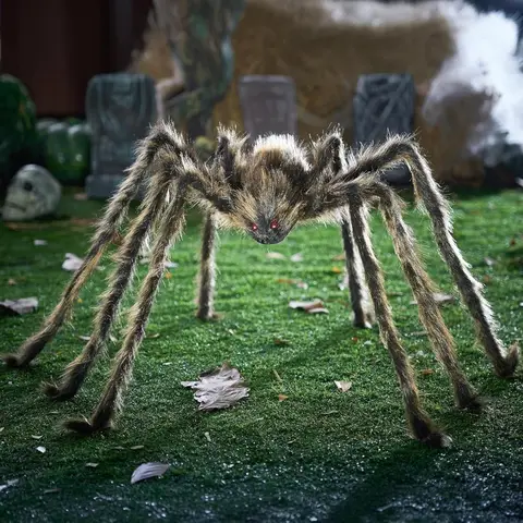 Large Giant Spider Halloween Outdoor Decorations Scary Large Spider Props for Yard Lawn Halloween Outside Decor and Indoor Party Decor, Brown (Standing Height Is 15 Inches)