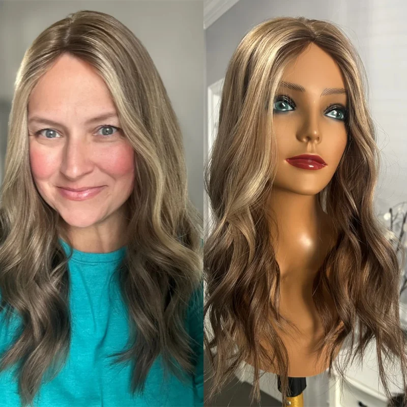

Warm Brown Base with Caramel and Blonde Highlights Synthetic HD Lace Front Wig 150% Density Wig Party Daily Cosplay Wigs 24 Inch