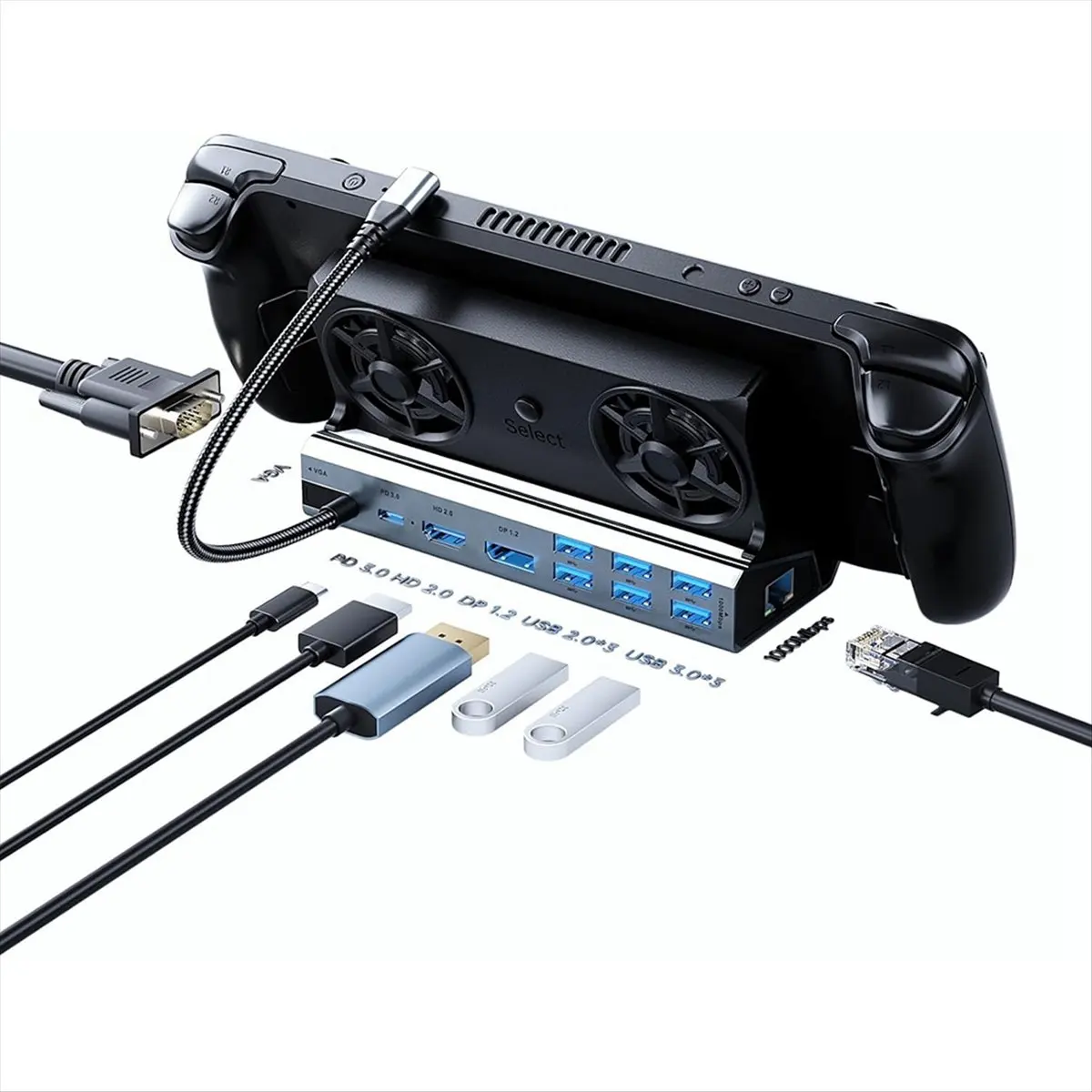 

Док-станция для / Ally/Legion Go, док-станция с двумя вентиляторами 10 в 1, 1000 Мбит/с Ethernet, зарядка, 3,0 PD100W