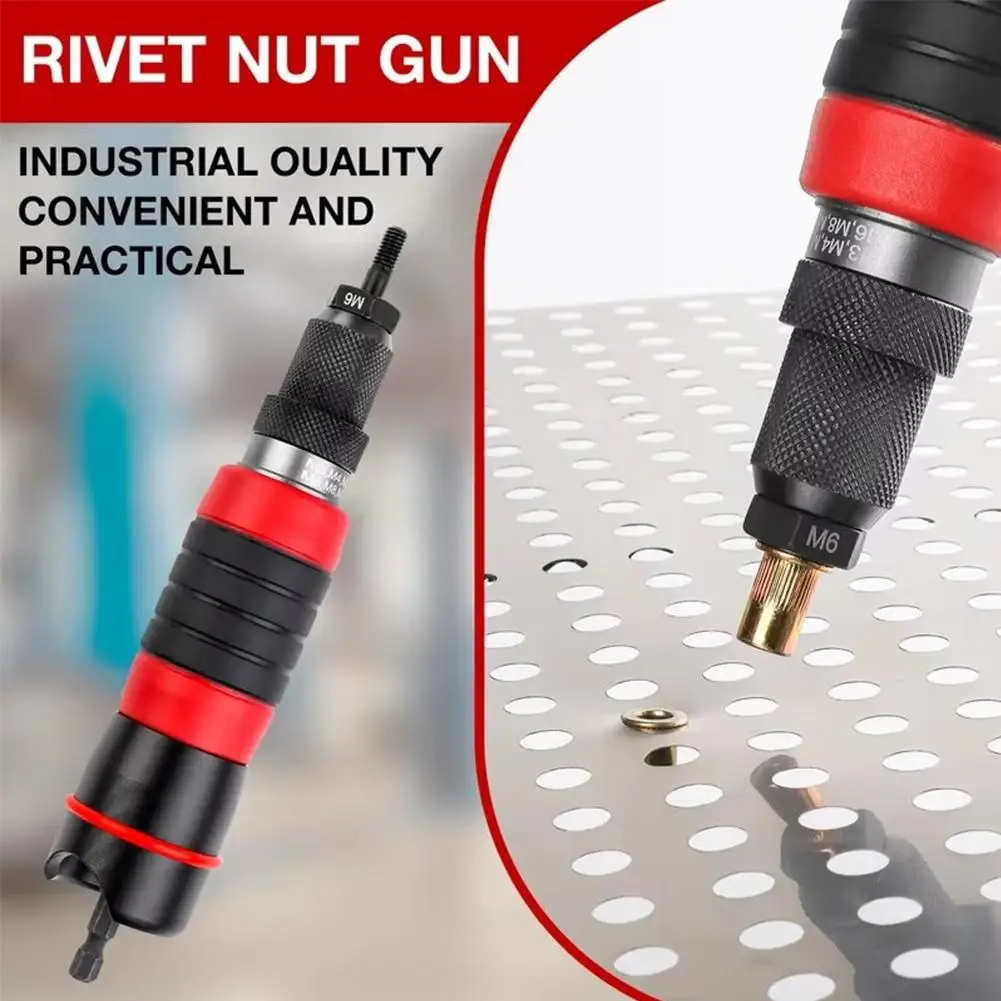 Rivet Nut Tool Adapter Kit with Case for Cordless Drill Electric Rivet Gun Adapter with 6 Mandrel Accessories M3 M4 M5 M6 M8 M10