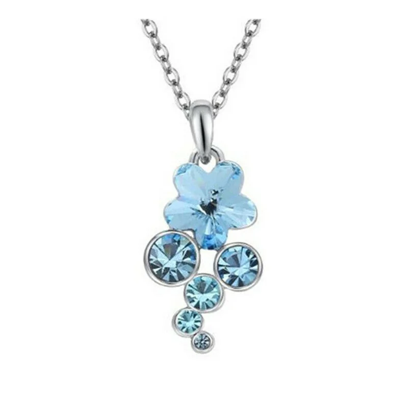Sea Blue Plum Crystal Glass Necklace Turquoise Tone - Trendy Period Tracker Pendant Necklace