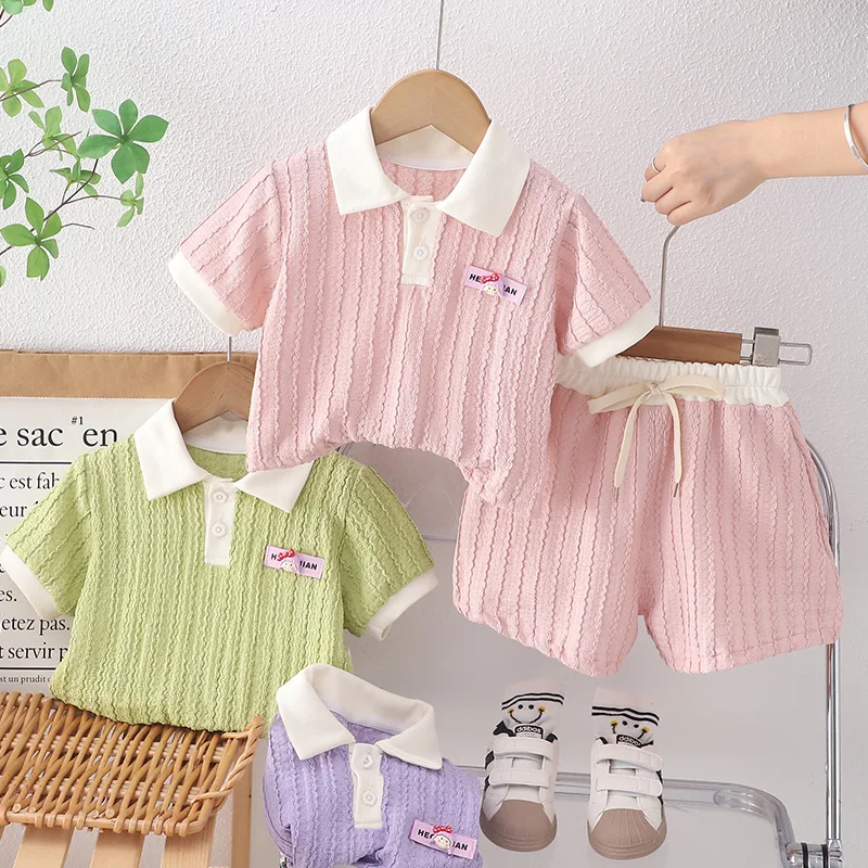 

Baby Cute Suit Girls Casual Fashion Sets Children's Tops Bottoms 2Pcs Summer New Kids Lapel Short-Sleeved Pants Clothes 12M-4Y