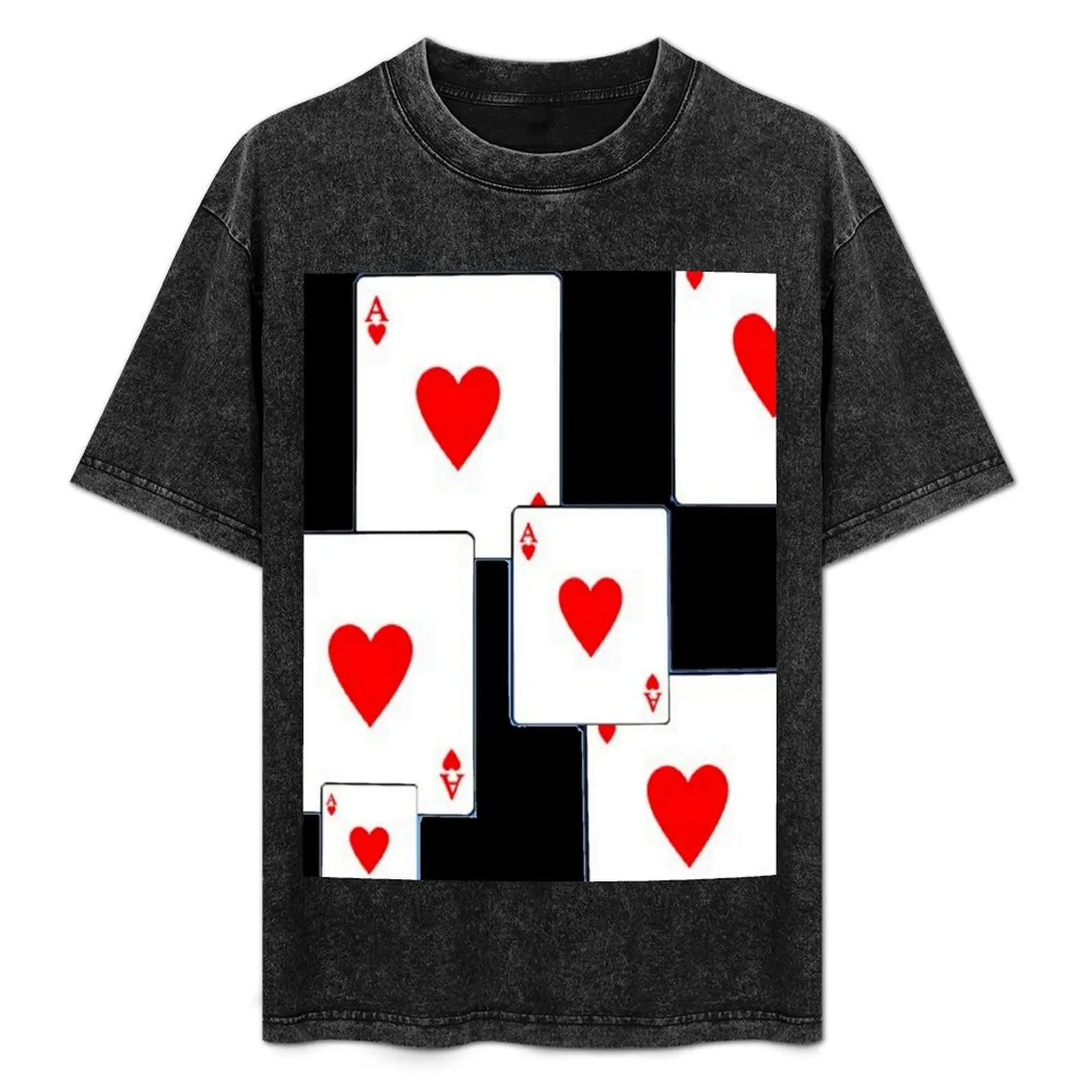 

RED HEARTS ACES PLAYING CARDS ON BLACK COLOR T-Shirt anime t shirts Louboutins graphic t shirts T-shirts for men cotton