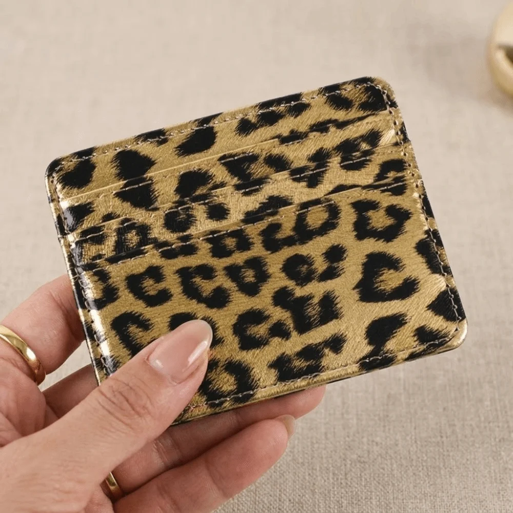 Classics Pu Leather Leopard Print Card Holder Ultra-thin Multi-functional Bank Card Case Mini Slim Coin Purse Student
