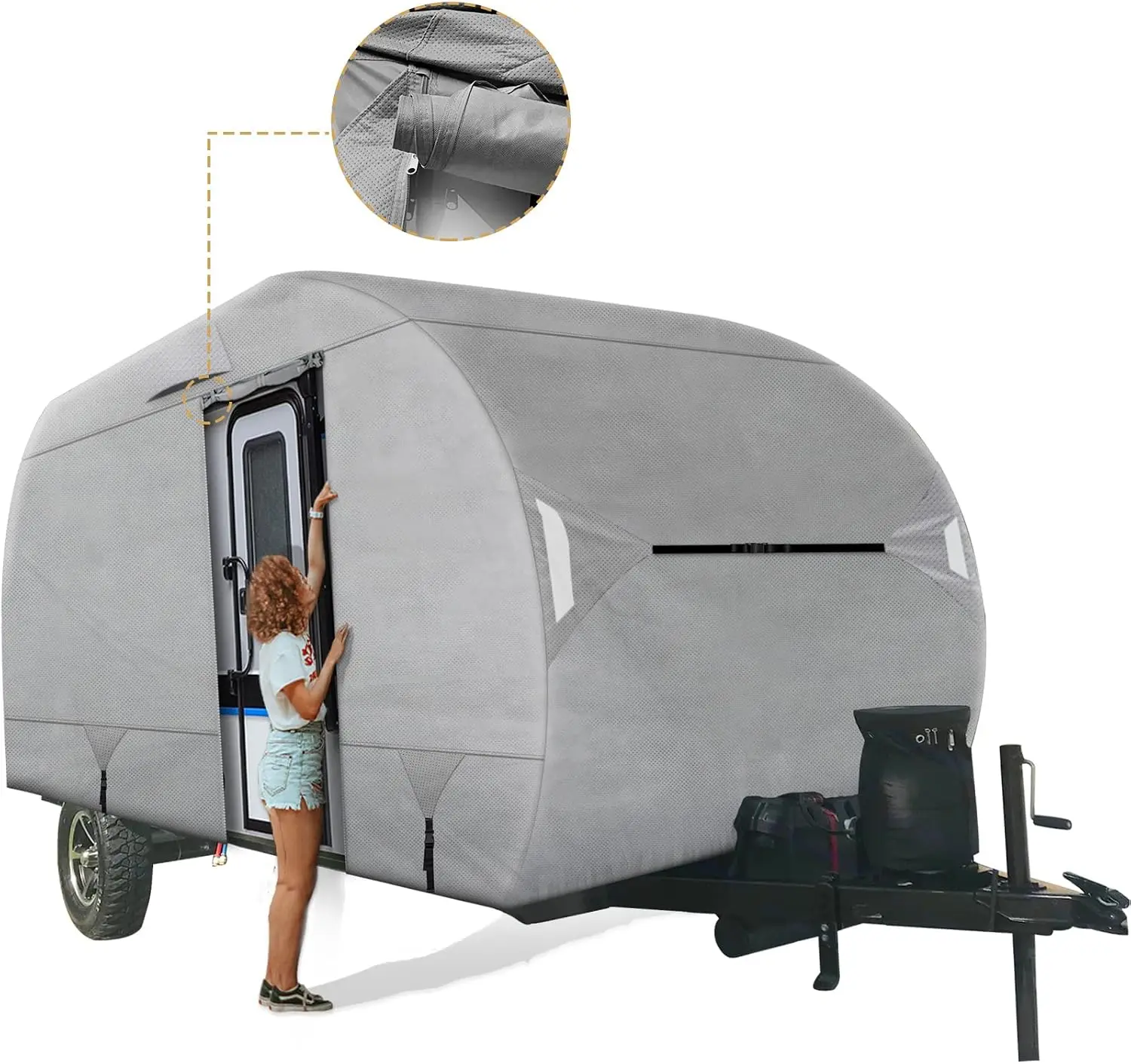Leader Accessories R-POD Cover Travel Trailer RV Cover Teardrop Windproof Extra Thick with Adhesive Repair Patches (r-pod tt Cover, Model 3 - Up to 17' 7" L) view 3