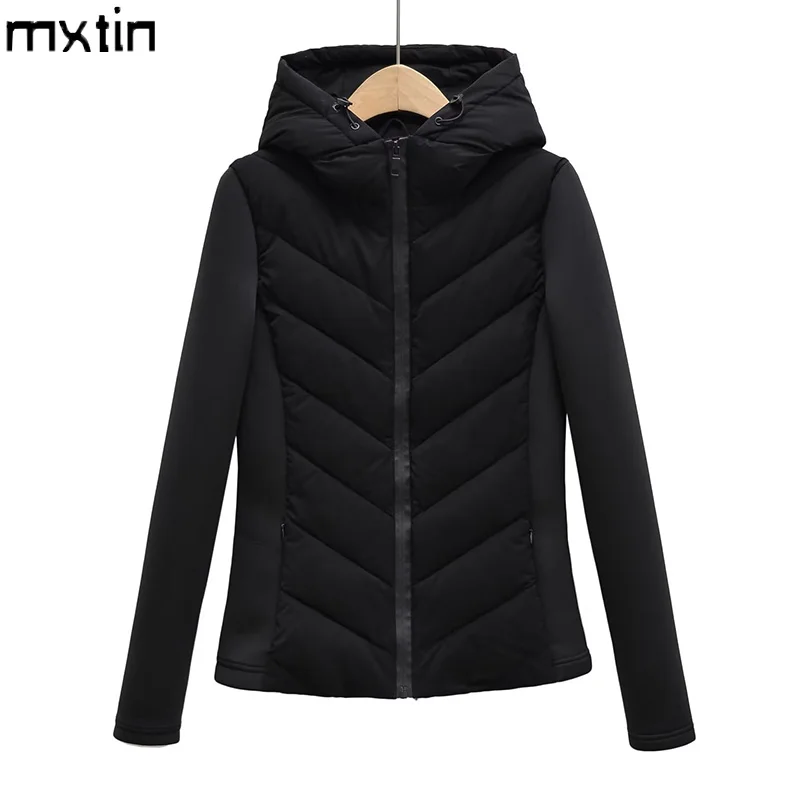 Women\'s Winter Vintage Slim-fit Padded Cotton Jackets Coat Fashion Black Hooded Long Sleeve Parkas Female Outerwear Top Clothing