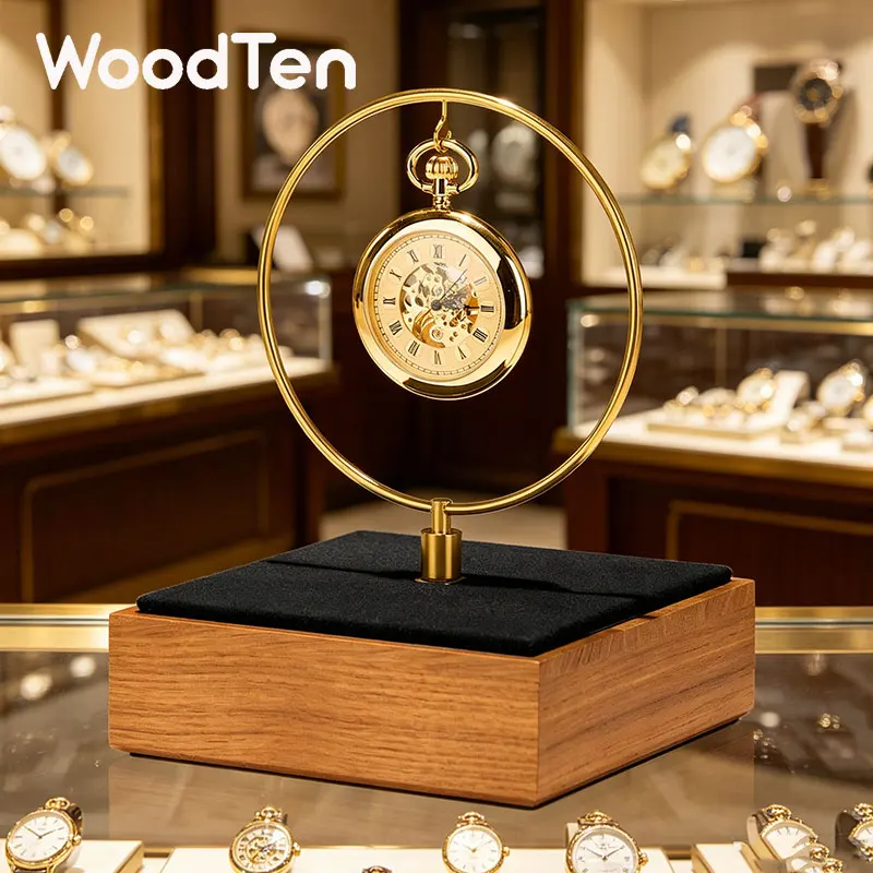 WoodTen Pocket Watch Display Rack Metal Pocket Watch Storage Bracket Counter Chinese Style Wooden Watch Jewelry Organizer Rack