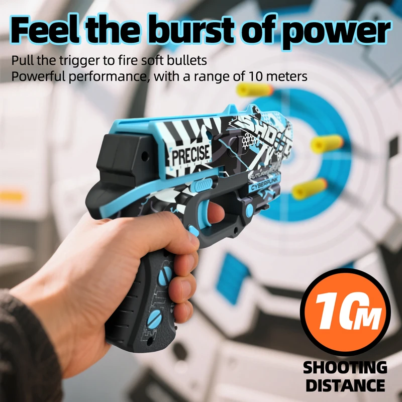 Pistolet na miękkie kulki dla dzieci, plastikowy, z piankowymi strzałkami, ręczny, model do strzelania na zewnątrz, sportowy, dla dziewczynek i chłopców, prezent urodzinowy.