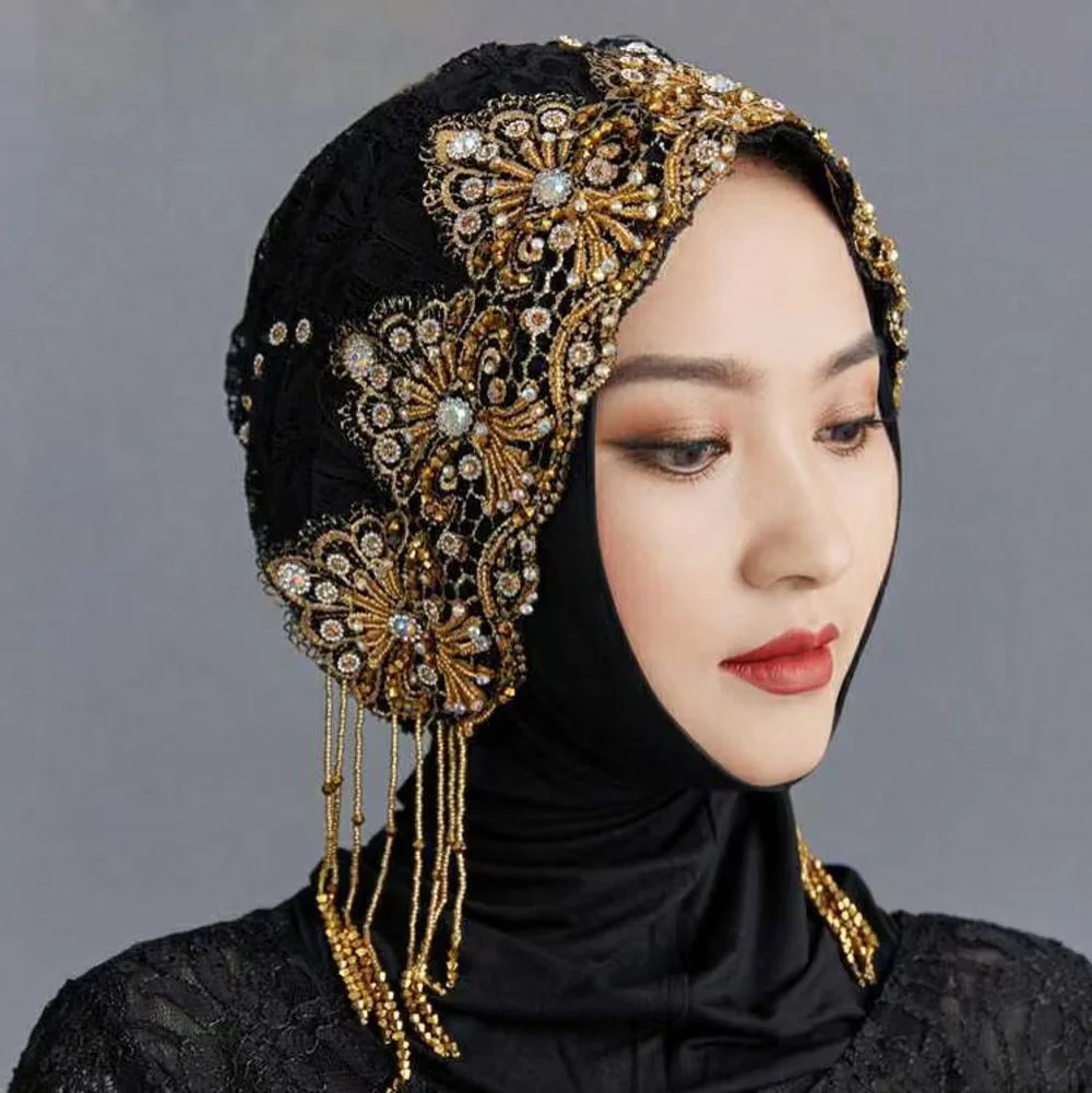 Heavy-Duty Draped Tassel High-End Turban Hat, Stretchy, Non-Tight-Fitting, Adult Women’s Headwear for Outdoor Wear