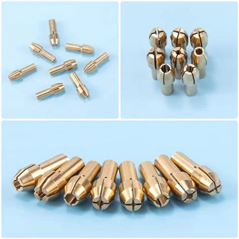 10 Pcs Drill Chuck Collet Parts 1/32 Inch To 1/8 Inch Brass Quick Rotating Drill Nut Replacement 4485 4486 Keyless Dril