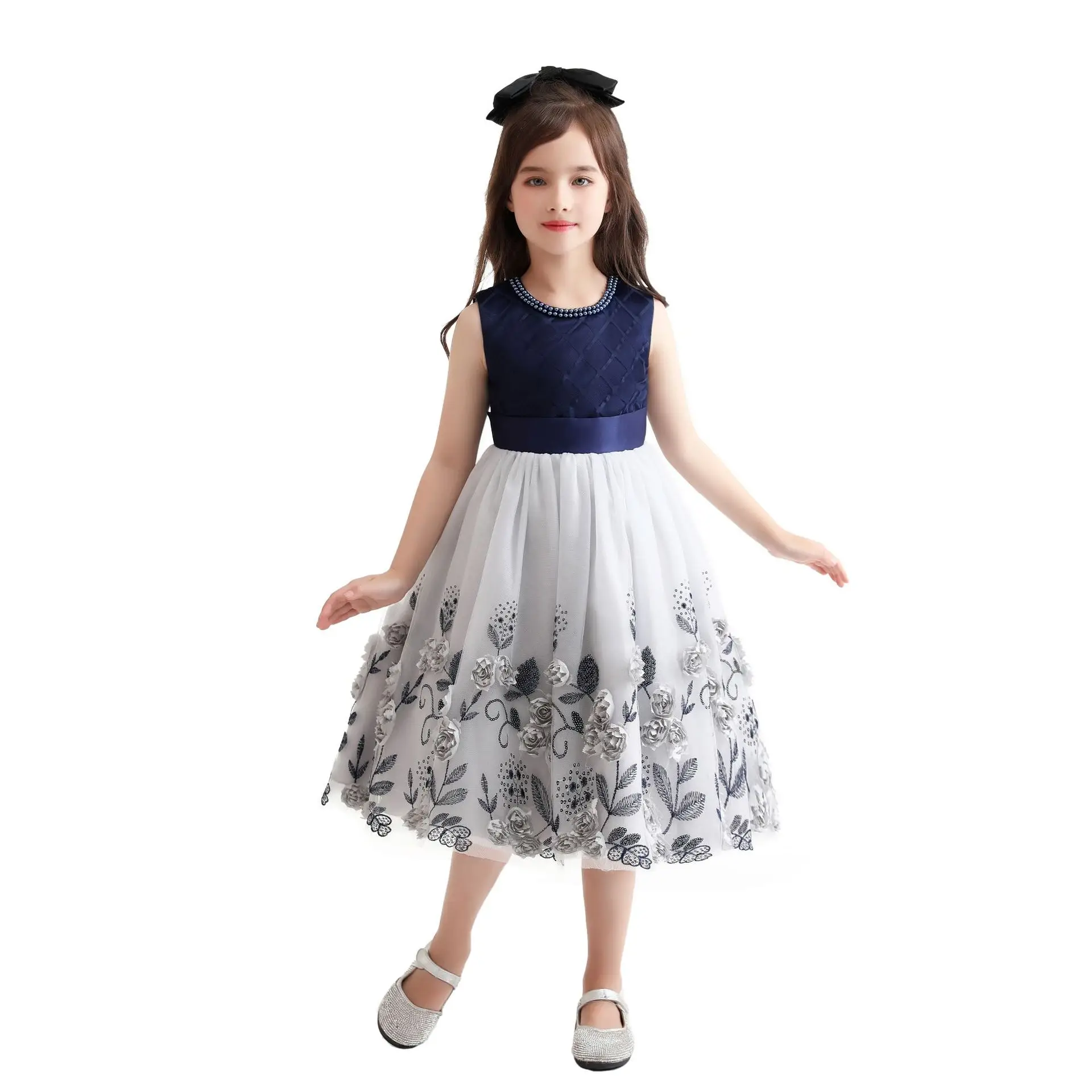 Fashion Floral Dresses Children Sleeveless Cute Printed Princess Dress O-Neck Festival Party Host Costume Kids Spring Summer