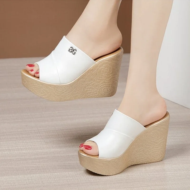 8cm High Heel Wedges Sandals For Women 2024 Summer New Platform Fashion Footwear Red Black White Large Size Sandals