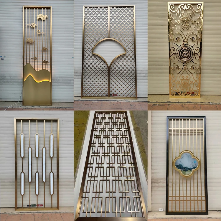 Custom-made stainless steel screen entrance partition light luxury rose gold pattern hollow-out home porch bronze