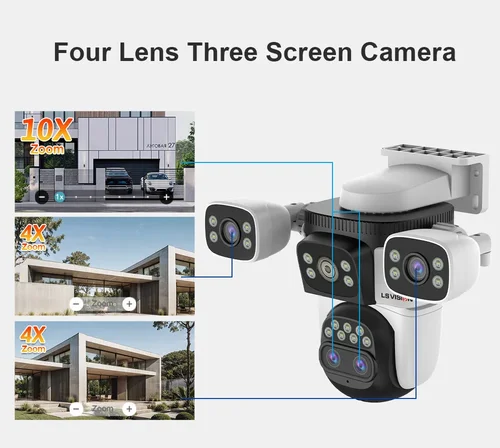 Imagen 2 del producto Cámara de seguridad WiFi LS VISION de 35MP con tres pantallas, PTZ para exteriores, zoom óptico 10X, seguimiento automático, cámara CCTV de vigilancia.