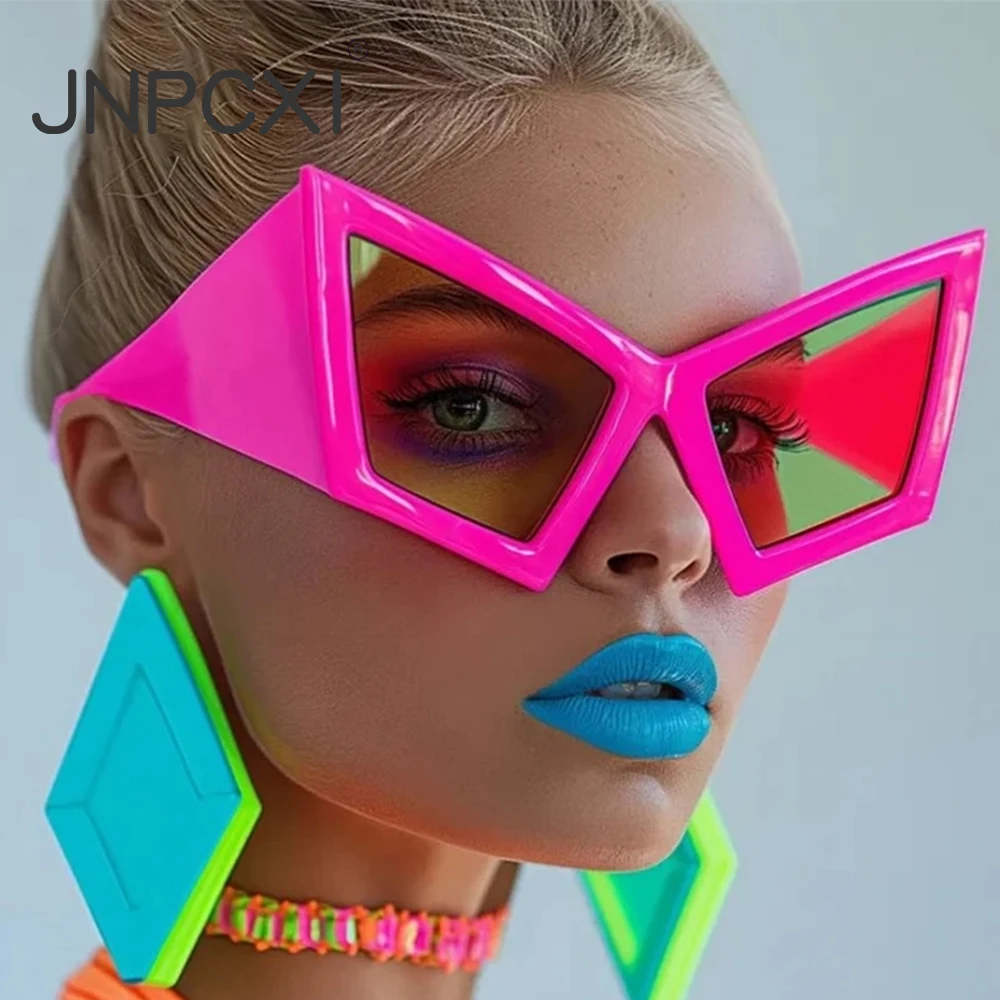 JNPCXI moda ponadgabarytowe okulary przeciwsłoneczne kocie oczy damskie czerwone odcienie UV400 Retro gradientowe męskie okulary przeciwsłoneczne z szerokimi nogawkami