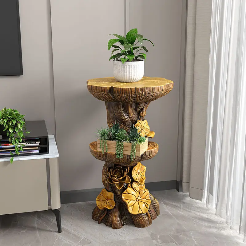 

Living room large floor-to-ceiling ornaments, next to the wood TV cabinet, home decoration, potted plant storage, stump root