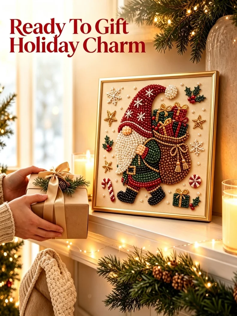 Weihnachts-Perlen-Diamantmalerei-Kunstset mit Rahmen, DIY-Perlen-Bastelset für Erwachsene, Anfänger, Heimdekoration, Wandkunst, Partygeschenk – Detail 6