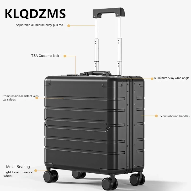 KLQDZMS-Alumínio Magnésio Liga Trolley Case, Pequena Caixa de Embarque, Bagagem Masculina, Mala de Negócios das Mulheres, Todos, 18"