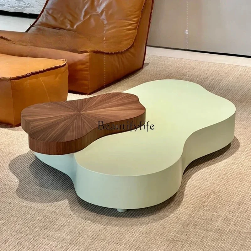 LJYSimple Modern Black Walnut Irregular Multifuncional Mesa de centro