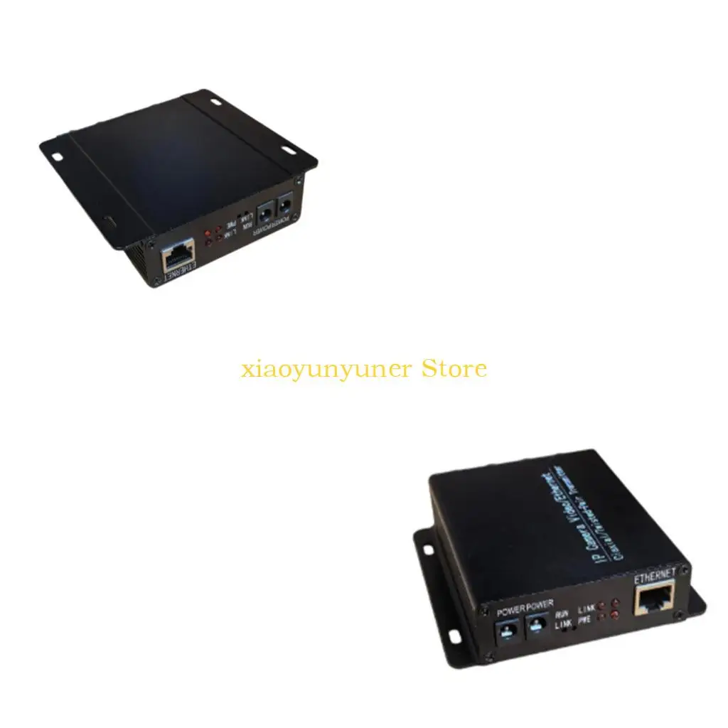 P9JB 4 BNC Output Coax Link Device with RJ45 Input, Metal Housing, Status Lights, and Fixed Mount Structure for Site Camera