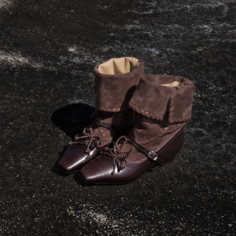 Fashion Women's Shoes Luxury Genuine Leather Slouchy Boots for Woman Retro Mary Jane Casual Shoes Designer Shoes Botas Feminina
