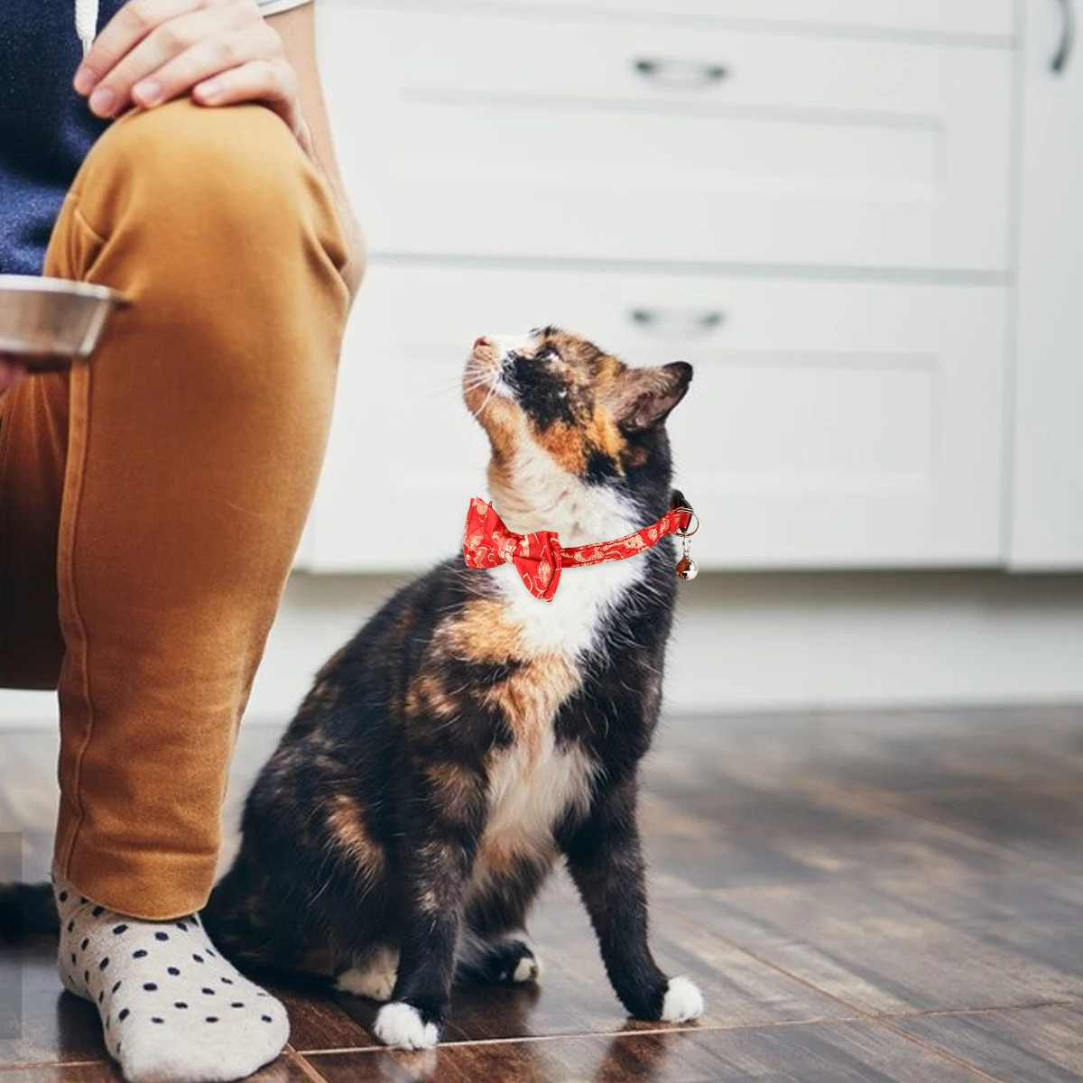 

Pet Collar Fabric Adjustable Bell Bowknot Design Comfortable Cat Necklace Dog Neck Ring Cute Pets Neck Strap Chinese Style For