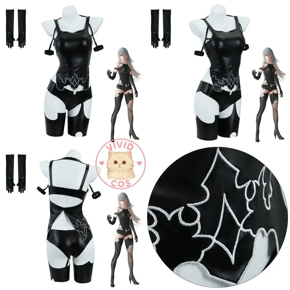 

Game NieR: Automata Cosplay Costume Anime A2 Sexy Leather Suit Role Play Women Wig for Comic Con Halloween Party Outfit Set
