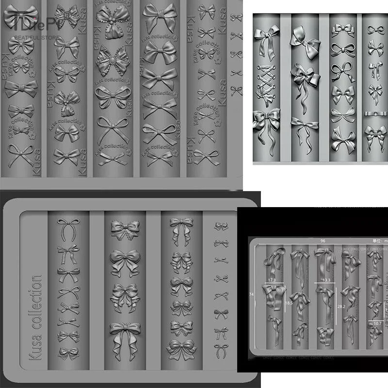 Silicone Nail Art Mold Exquisite Bowknot Tie UV Gel Polish Carving Mould DIY Ribbon Design Nail Charm Decor Templates Stencils