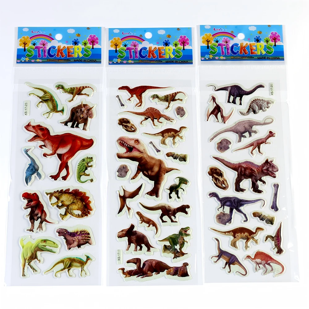 

12pcs Cool Dinosaur Animal Bubble Stickers Kid Cartoon Decoration Decals DIY Notebook Phone Guitar Children Reward Sticker Gift